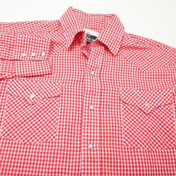 Other - Vintage Ranch and Town Shirt Mens 15.5x34 Red Gingham Check Pearl Snap USA